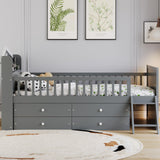 Merax Farmhouse Wood Captain Platform Bed with Storage Headboard, Twin House Bed Frame with 4 Drawers & Ladders/Space Saving/Wood Slat Support/Twin, Gray Merax