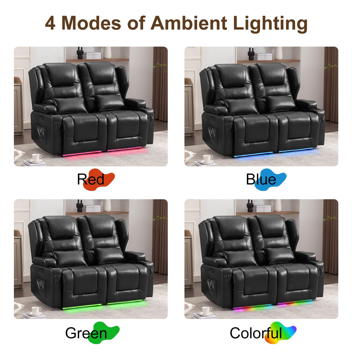 DRMBOOK RV Power Loveseat Recliner Sofa, Leather Double Wall Hugger Reclining Sofa, Home Theater Seating Chair with Cup Holders, 2 Person Couch RV Furniture for Living Room, Black DRMBOOK