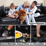 Chesterfield Sofa 83.4 " Faux Leather Couches with Gourd Wooden Legs, Deep Seat Comfy 3-Seater Upholstered Couch Button Nailhead Tufted Classic Couches for Living Room，Bedroom Easy to Assemble (Black) FEISHOMINOO