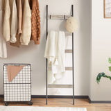 ELYKEN Blanket Ladder for Living Room, Farmhouse 5 -Tier Quilt Holder with 4 Removable Hooks for Bathroom, Wood Towel Rack Display, Wall Anchor Leaning Decorative Stand for Home Decor, White Oak ELYKEN