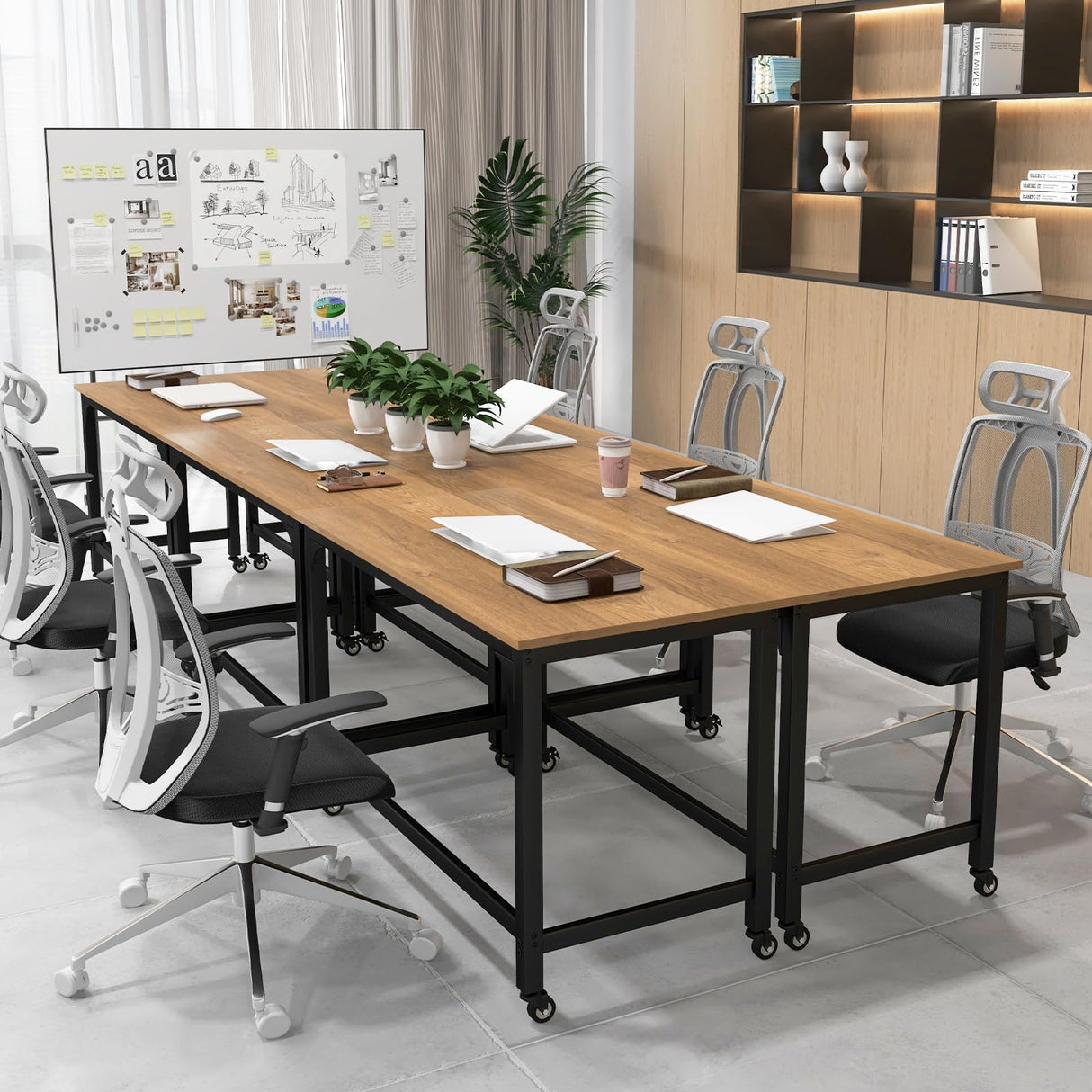 Giantex 48" Rolling Computer Desk, Mobile Study Writing Desk with 4 Smooth Wheels & Metal Frame, Simple Style Home Office Work Bench, Movable Workstation for Living Room, Study & Bedroom (Natural) Giantex