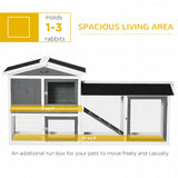 PawHut 69" Rabbit Hutch, Wooden Bunny Hutch, Guinea Pig Cage, Small Animal Enclosure with Run Area, Removable Tray, Asphalt Roof, Lockable Doors and Ramp, White PawHut