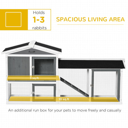 PawHut 69" Rabbit Hutch, Wooden Bunny Hutch, Guinea Pig Cage, Small Animal Enclosure with Run Area, Removable Tray, Asphalt Roof, Lockable Doors and Ramp, White - WoodArtSupply