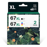 67XL Printer Ink Replacement for HP 67 Ink cartridges Black/Color Combo Pack Remanufactured for DeskJet 2700 2700e 2755e 2755 4155e Envy 6055e 6055 6000 6400 6455e 6475 6452 6458 (2 Packs) DAM aila