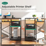 AODK Computer Desk, 48 Inch Gaming Desk with Led Lights & Power Outlet, Office Desk with Printer Storage Shelves, Reversible Desk with Monitor Shelf & Headphone Hook, Carbon Fiber Black AODK