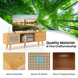 Giantex Bamboo TV Stand for 55 60 65 Inch TV, PE Rattan Entertainment Center with Sliding Doors, Drawers, Open Shelves, 5 Solid Wood Legs, 2 Cable Holes, TV Console Table for Living Room, Bedroom Giantex