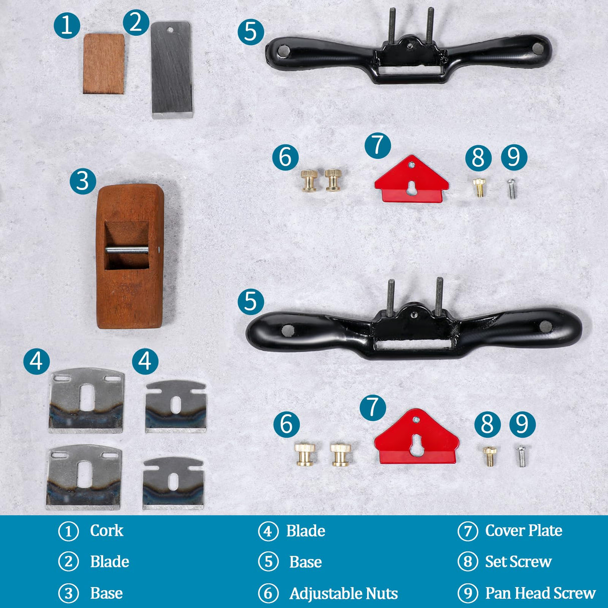 2pcs Adjustable SpokeShave with Flat Base 6pcs Metal Blade 1pcs Wood Hand Plane Home Woodworking for Wood Craft Working, Woods Craver Bruislard