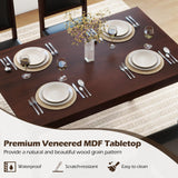 POWERSTONE Farmhouse Wood Dining Table Set for 4, Space-Saving Kitchen Table 4 Chairs Paded PU Leather, Rectangular 5 Piece Dining Table Set 4 Rubberwood Legs Chairs for Kitchen Indoor Dinner (Brown) POWERSTONE