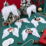 20 Pcs Christmas Angel White Wings Ornament, Angel Feather Wings Feather Hanging Decor with Round Sublimation Blank Pendants for Christmas Tree Crafts Angel Mini Wings Xmas Decor ZAUGONTW