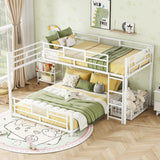 Heavy Duty Bunk Beds Twin Over Full Size, L-Shaped Bunk Bed with Full Length Guardrail and Ladder, Twin Over Full Bunk Bed on Box Spring Needed, White Bunk Bed Twin Over Full Bellemave