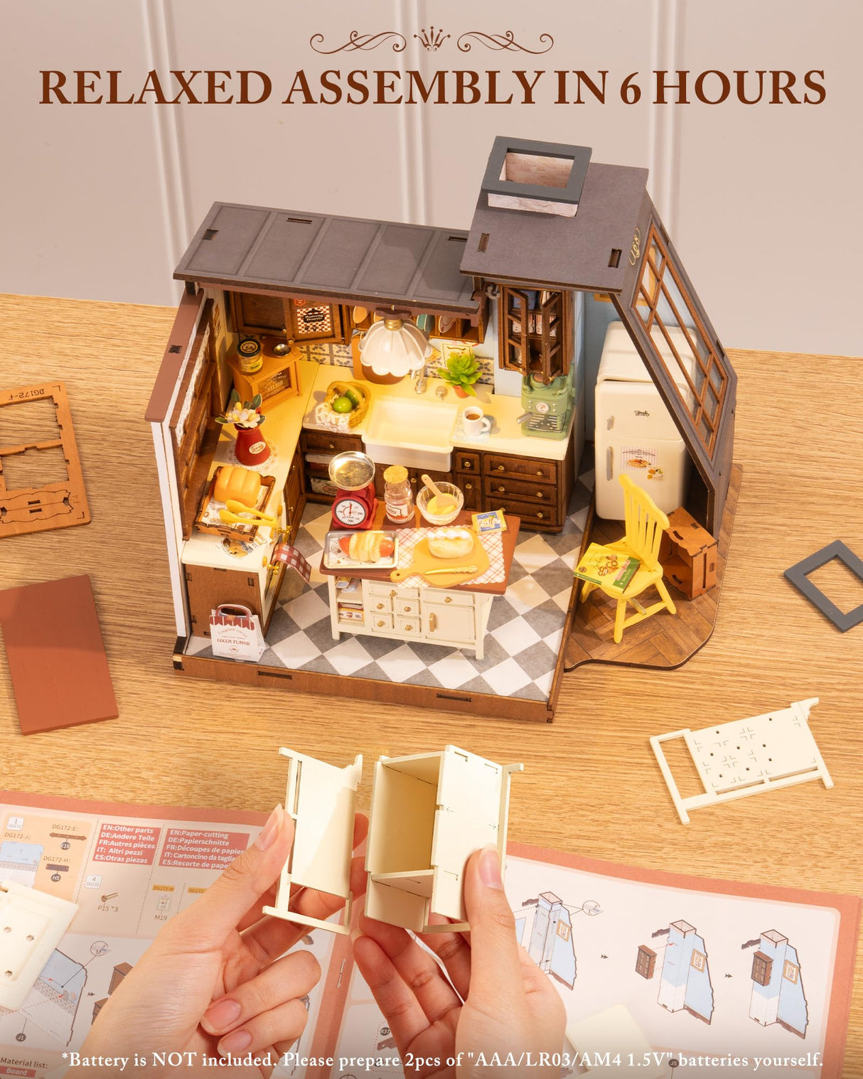 ROBOTIME DIY Miniature House Kit Dollhouse Kit for Adults Mini Tiny House Kit with Furniture Building Model Kit Crafts Creative Gift for Boys Girls (Baking Kitchen) ROBOTIME