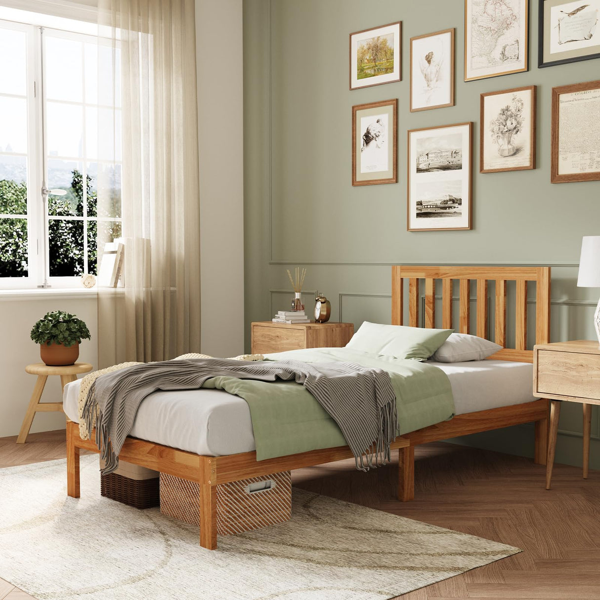 Novilla Twin Bed Frame Wood Twin Platform Bed Frame with 8.5 Inch Space Underneath, Bed Frame Twin with Headboard Solid Wood Bed Frame Foundation No Box Spring Needed, Easy Assembly Novilla