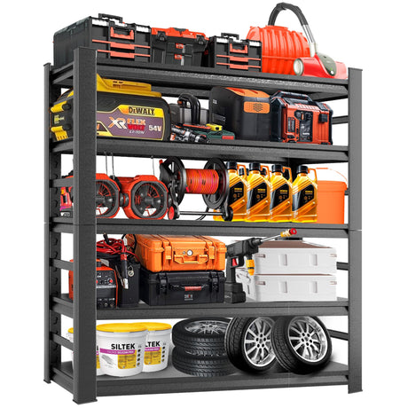 Notmise Adjustable Heavy Duty Metal Garage Shelving Unit with Fence, 5-Tier Storage Rack for Garage, Basement, or Warehouse, Durable Steel Shelves for Tools & Equipment, 63" H x 32" W x 16" D, Black Notmise