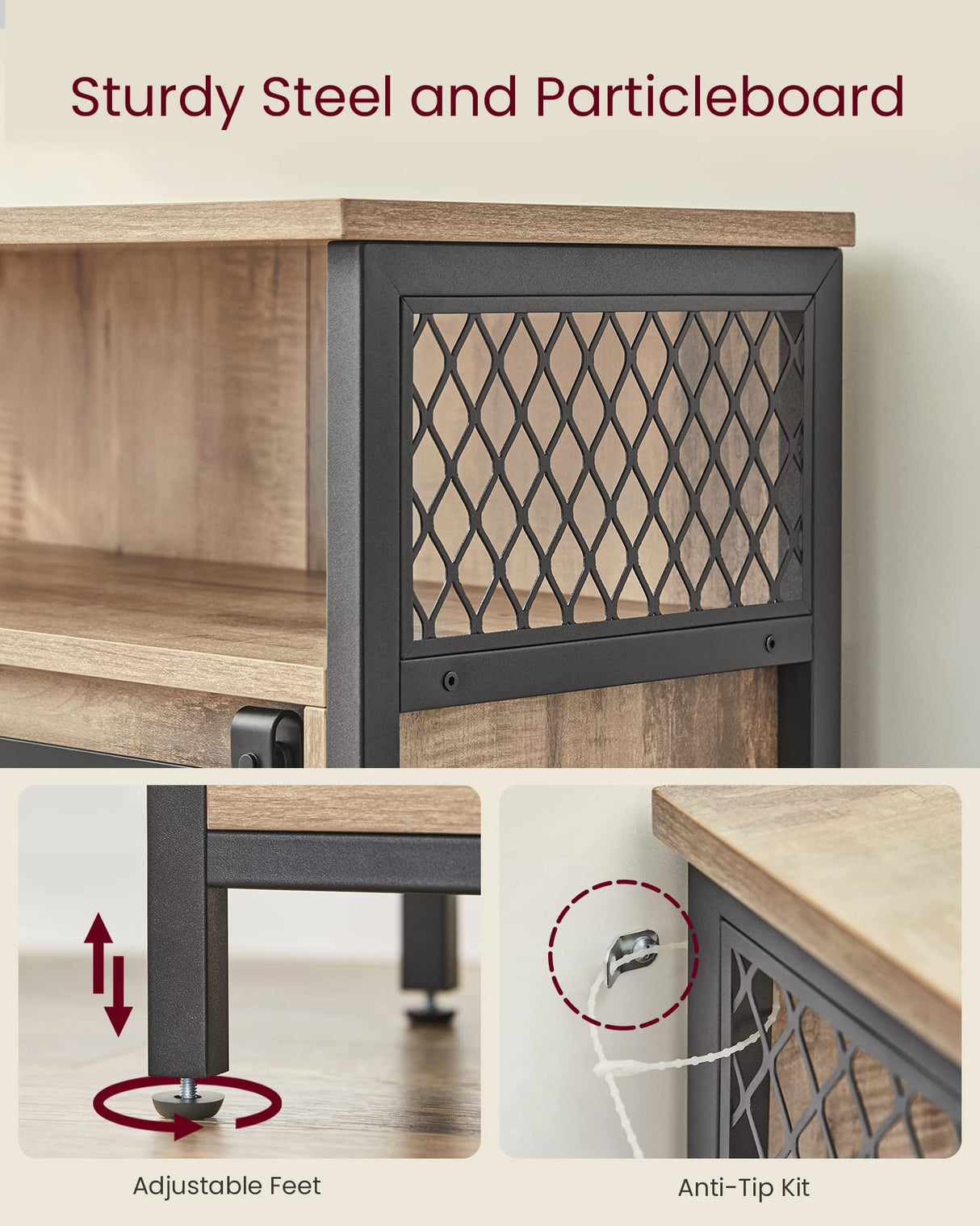 VASAGLE Buffet Cabinet, Sideboard with Open Compartment, Sliding Barn Door, 11.8"D x 27.6"W x 31.5"H, Toasted Oak and Black ULSC089B50 VASAGLE