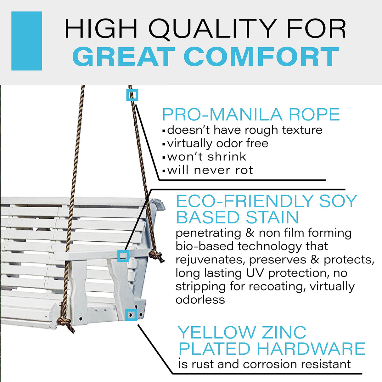 Porchgate Amish Heavy Duty 800 Lb Rollback Console Treated Porch Swing with Hanging Ropes (Semi-Solid White Stain) Porchgate