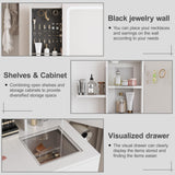 Fameill White Vanity Desk with Mirror and Lights,Makeup Vanity Table Set with Power Strip and Sliding Locker,Visual Drawer Makeup Desk with 5 Drawers&Shelves&Cabinet,3 Lighting Modes Fameill