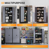 AFAIF Metal Garage Cabinets with Wheels, Heavy Duty Rolling Storage Cabinet with Lock, Storage Caninet with 2 Doors and 4 Shelves, Tall Tool Cabnet on Wheels for Workshop/Home/Office-(Black Gray 75”H) AFAIF