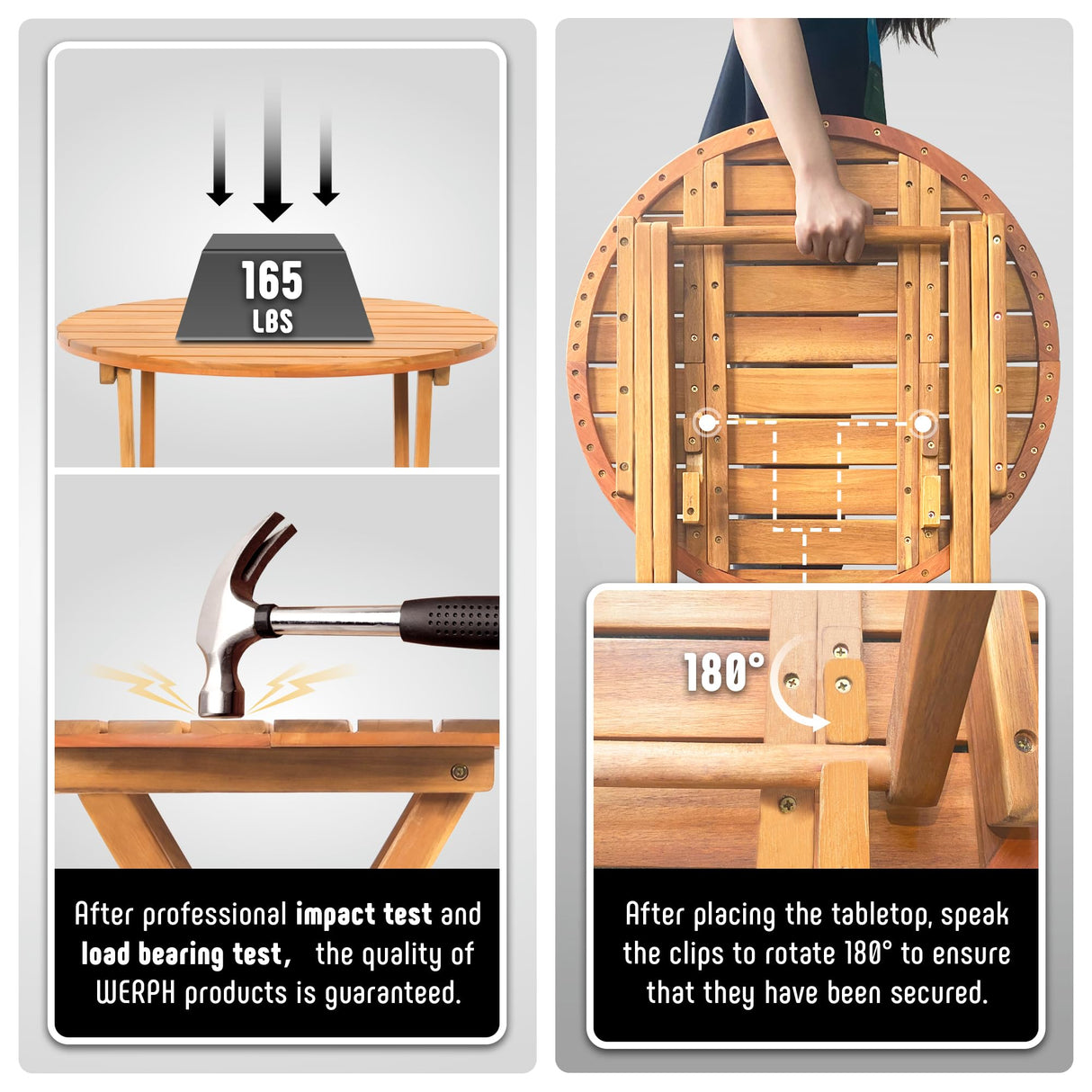 Werph 3-Piece Acacia Wood Patio Set, Foldable Bistro Table and Chairs Set of 2,Small Patio Furniture Set with Cushions,Folding Balcony Chairs Table Set for Apartment, Balcony, Deck or Porch Werph