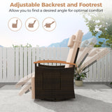 HAPPYGRILL Outdoor Swivel Rattan Recliner Chairs Set of 2, 360° Patio Wicker Chaise Lounge Chair with Adjustable Backrest & Footrest, Flip Side Table for Outside Porch, Poolside & Backyard (Beige) HAPPYGRILL