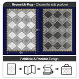 6x9ft Waterproof Outdoor Rug with LED Lights, Foldable Reversible Plastic Straw Mat for Patio RV Camping Picnic Balcony Beach Deck Indoor Outdoor Carpet, Black&White DiiKoo