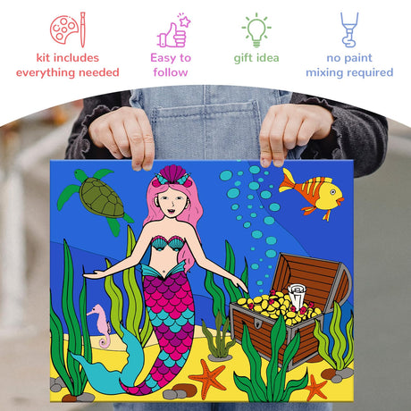 goldentime 3 Framed Canvas Paint by Numbers for Kids Ages 6 8 10 12 –Easy Paint by Numbers Kit for Kids and Adults –Unicorn Painting Kit for Girls, Mermaid Crafts for Girls Ages 6-8-12… goldentime