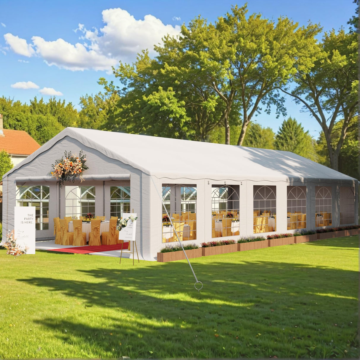 Greesum 20X40 Outdoor Canopy Tent Patio Camping Heavy Duty Gazebo Shelter Party Wedding BBQ Events with Side Removable Walls, Waterproof Shelter, White Greesum