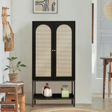 UHMUVFM Wardrobe Closet with 2 Doors, Rattan Wardrobe Cabinet with Shelves and Hanging Rail for Clothes, Bedroom Independent Wardrobe Closet (Black) UHMUVFM