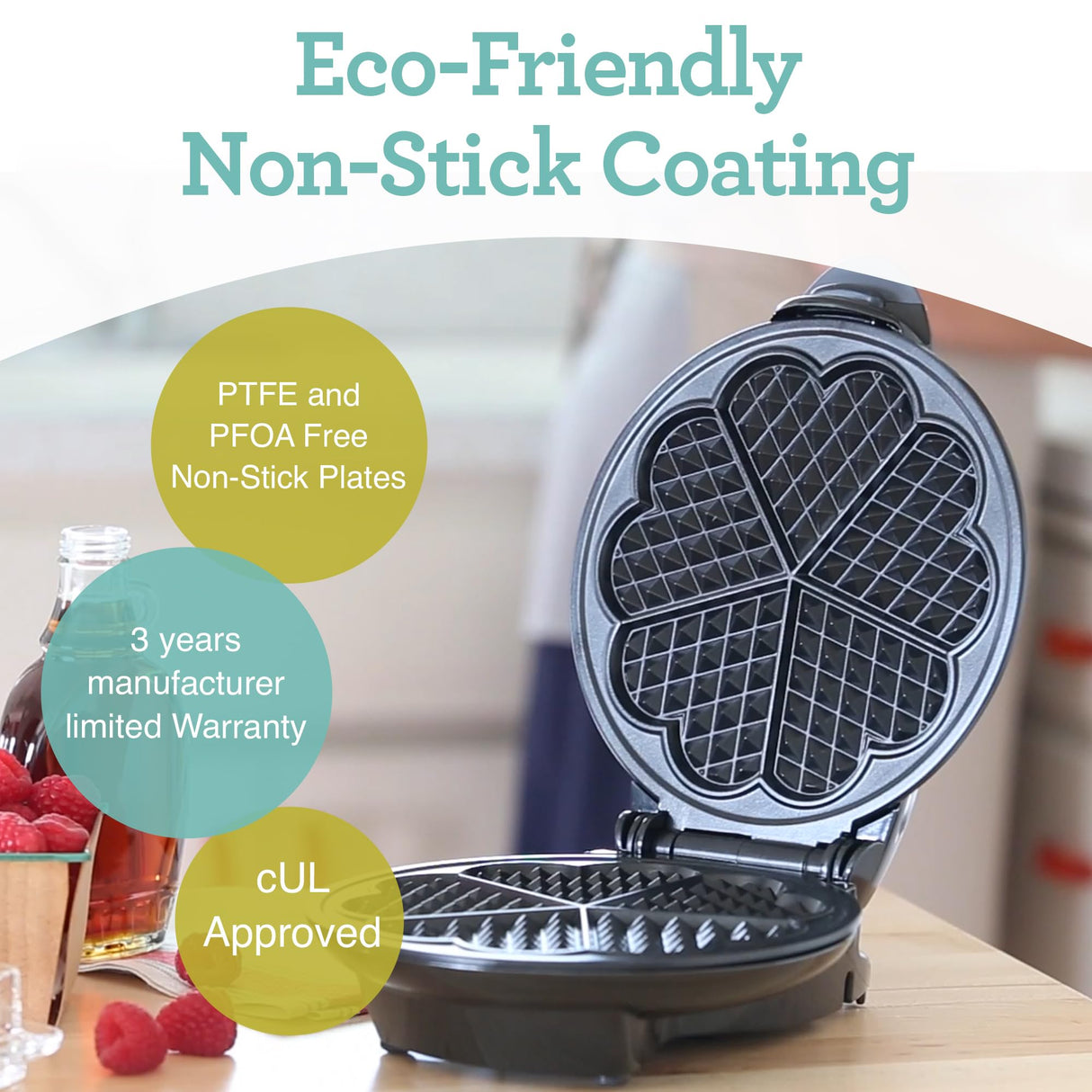 Euro Cuisine WM520 Heart Shaped Iron Waffle Maker - Eco-Friendly PTFE and PFOA Free Non Stick Plates, Perfect for V-Day & Special Occasions, 8-Inch Euro Cuisine
