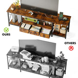 YGEOMER TV Stand for 75 Inch TV Entertainment Center with Power Outlets TV Console Table deepen with Fabric Drawers Metal Frame Storage Shelves and for Living Room, Bedroom 63" Rustic Brown YGEOMER