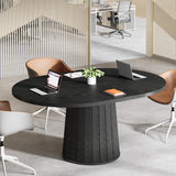 Tribesigns Oval Conference Table, 55.11 Inches Wooden Meeting Table for 6 People, Rustic Meeting Seminar Boardroom Table with Wood Base for Office Conference Room (Black) Tribesigns