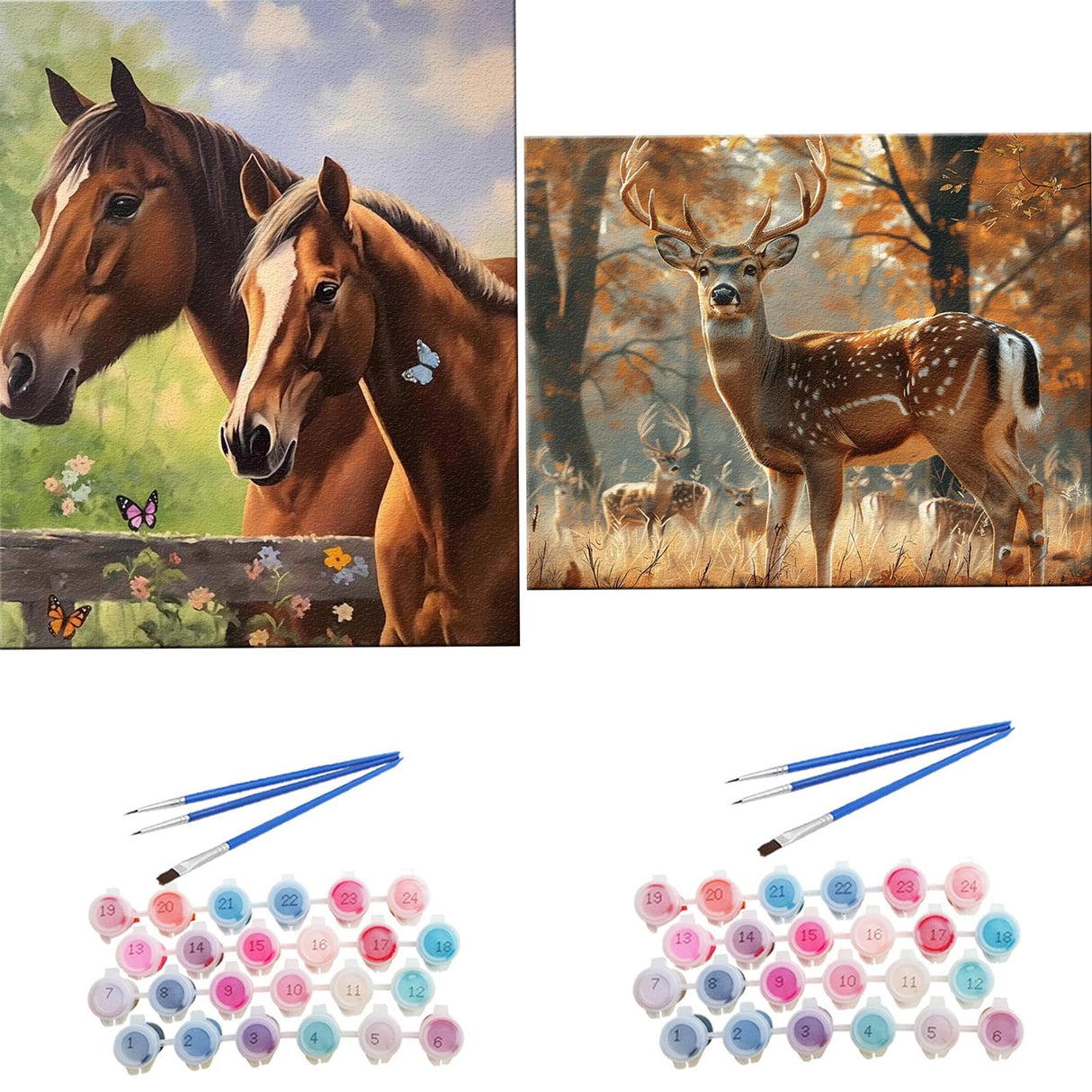 TOCARE 2 Pack Paint by Numbers Kit for Adults Horse, 16x20inch Deer Adult Paint by Number Canvas,Adults' Paint-by-Number Kits for Animals Lovers TOCARE