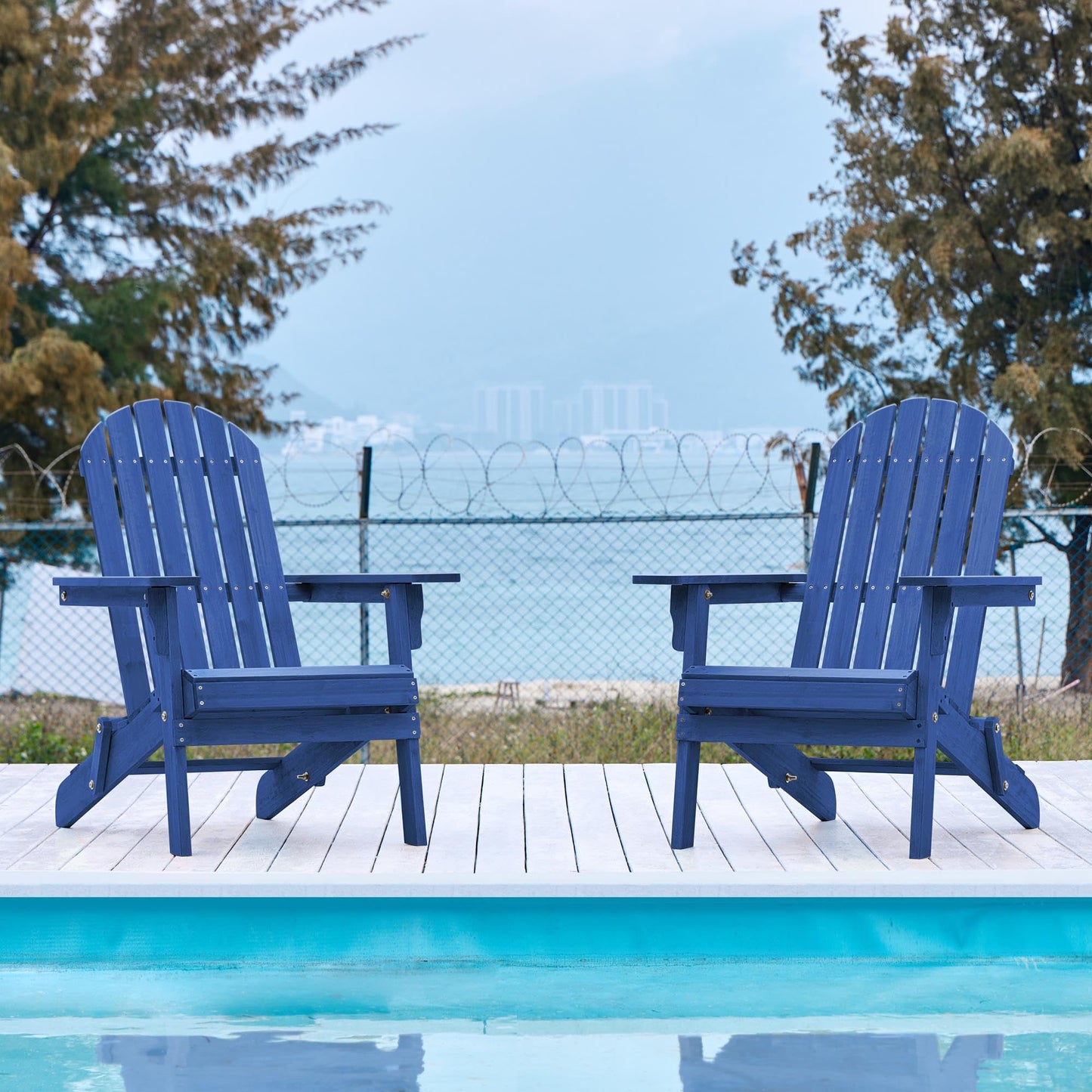 Yaheetech Folding Adirondack Chair Set of 4 Outdoor, 300LBS Solid Wood Garden Chair Weather Resistant, Fire Pit Lounge Chairs for Garden/Yard/Patio/Lawn, Blue - WoodArtSupply