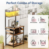 Casaottima Bakers Rack with Power Outlet & LED Lights, Coffee Bar with Storage 5-Tiers, Microwave Stand Kitchen Shelf 16.5 * 23.6 * 59 inches, Kitchen Coffee Rack, Rustic Brown Casaottima