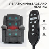 HOMCOM Recliner Chair with Vibration Massage and Heat, Oversized Swivel Rocker Single Sofa with Footrest, Remote and Side Pockets, Velvet Fabric Manual Reclining Chair for Living Room, Gray HOMCOM