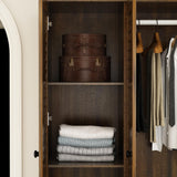 ECACAD Large Wardrobe Armoire with Multi-Tier Shelves, 5 Drawers, Hanging Rod & 4 Louver Doors, Wooden Closet Storage Cabinet for Bedroom, Black Brown (59.1”W x 19.1”D x 70.5”H) ECACAD