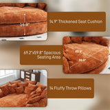 81” Oversized Upholstered Sofa Bed, Round Chaise Lounge Chair Indoor, Fluffy Plush Chaise Lounge, Modern Chenille Cloud Couch with Deep Seat, Comfy Bean Bag Chiar for Living Room Apartment, Orange BEQAI