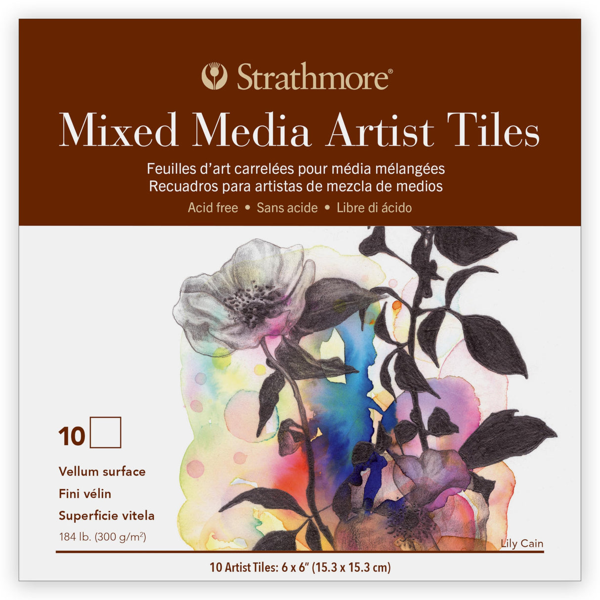 Strathmore 400 Series Artist Tiles Mixed Media Paper Pad, Heavyweight (184lb/300g), Glue Binding, 10 Sheet, 6x6 inch, 1 Count Strathmore