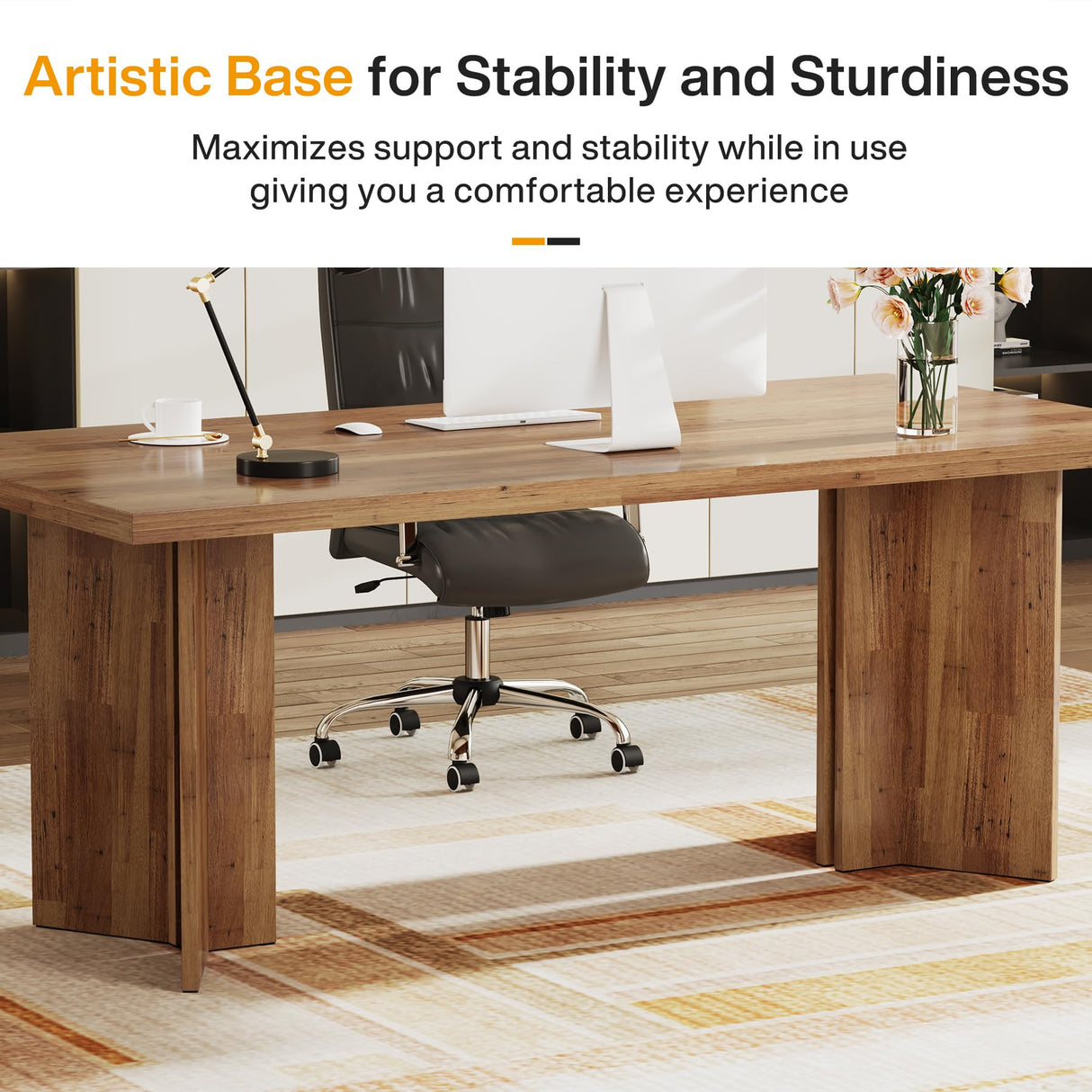 Tribesigns 63-inch Executive Desk, Vintage Home Office Computer Desk with Large Tabletop, Farmhouse Wood Writing Conference Table Workstation for Office, Study, Walnut Brown Tribesigns