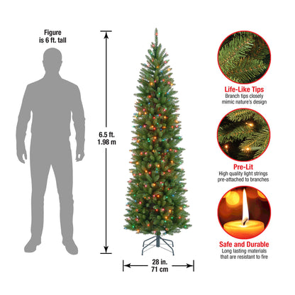 National Tree Company Artificial Pre-Lit Slim Christmas Tree, Green, Kingswood Fir, Multicolor Lights, Includes Stand, 6.5 Feet