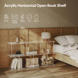 CRTERICX 3-Tier Acrylic Horizontal Bookshelf, Clear Long Bookcase, Modern Low Book Shelf with 5 Cube Storage for Living Room, Office, Bedroom, 11.8''D x 47.2''W x 24.6''H CRTERICX