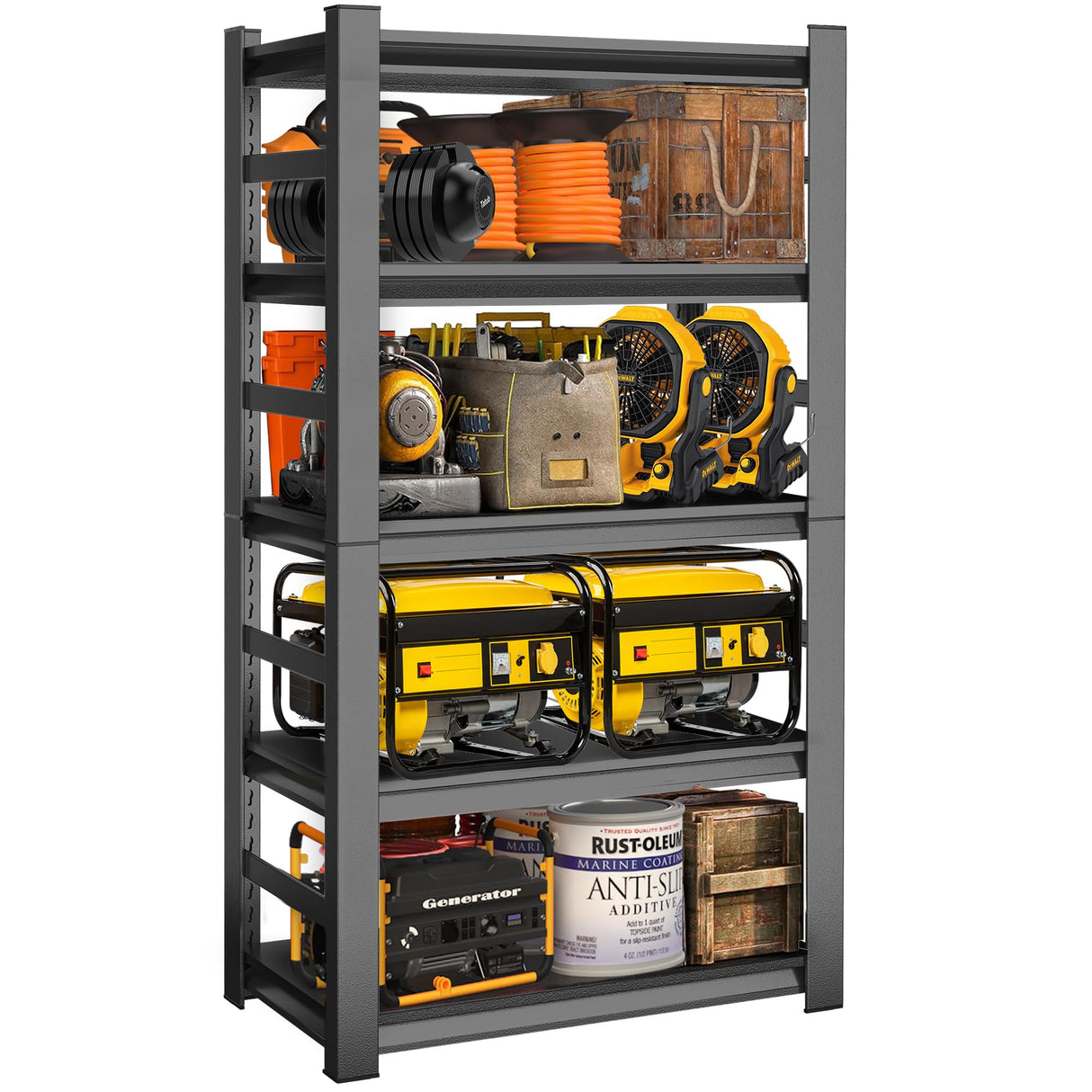 63" H, 2000 lb. Heavy Duty Storage Shelving Unit Adjustable 5-Tier Metal Garage Storage Shelves | Easy to Assemble, Storage Shelves for Basements and Garages, 63 "H*32 "W*16 "D Metallitrend