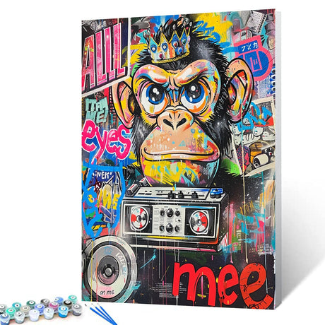 Tucocoo Graffiti Monkey Paint by Number for Adults, Easy DIY Oil Painting Kits on Canvas with Brushes and Acrylic Pigment, Colorful Street Art Radio Picture for Home Decor 16x20 inch (Frameless) Tucocoo
