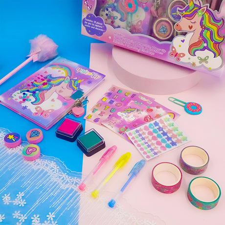 Unicorn Gifts for Girls 5 6 7 8 9 10-12 Years Old, Kids Unicorn Stationery Set with Secret Diary, Stamps, Pens, Journal Notebook Birthday Gifts for Little Girls YOYTOO