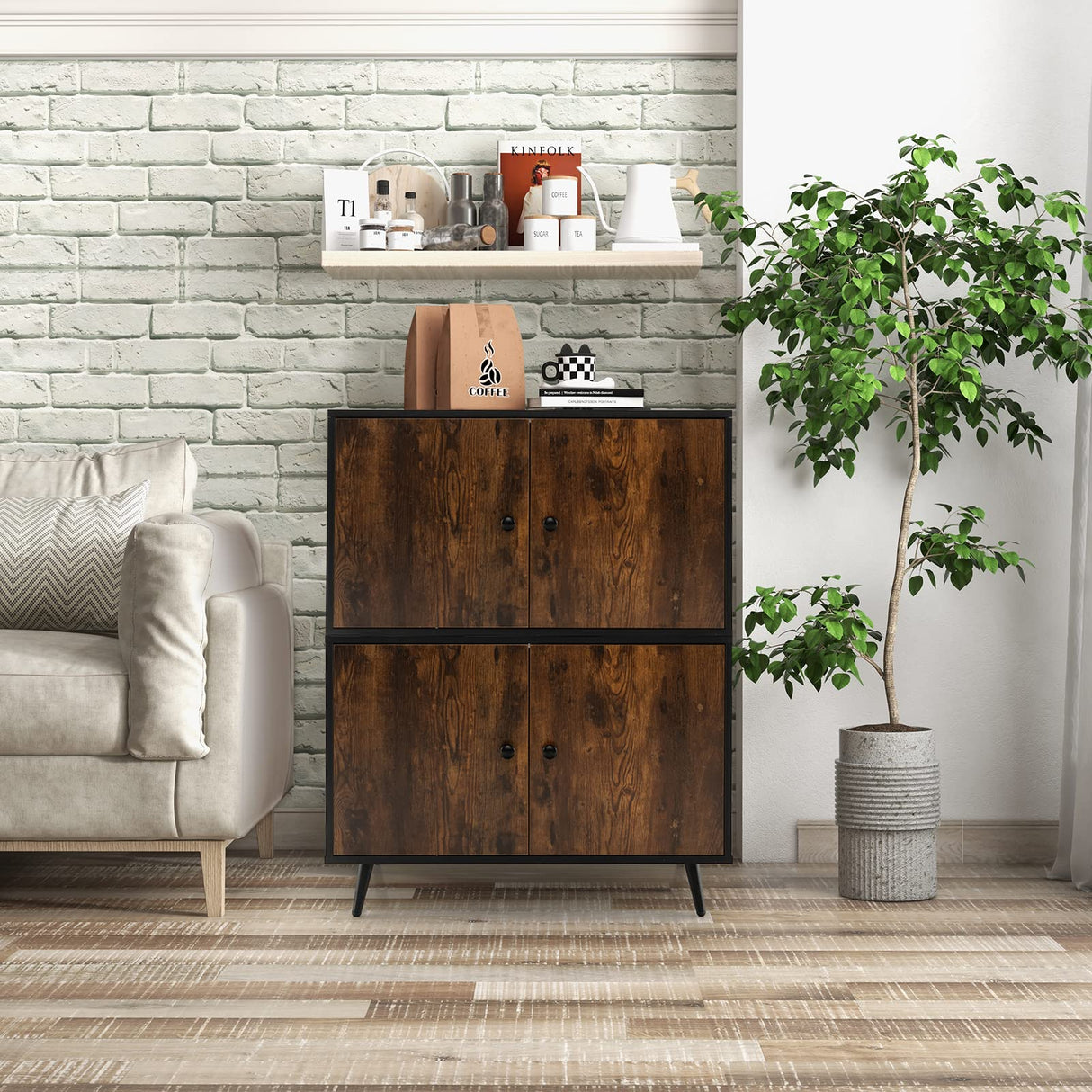 PETSITE Cat Litter Box Enclosure, Wooden Enclosed Litter Box with Divider, Stackable Hidden Litter Box Furniture End Table PETSITE