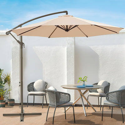 Ayge 10ft Offset Cantilever Hanging Outdoor Patio Umbrella Market Umbrella UV Resistant with Easy Tilt,Heavy-Duty Pool Umbrella for Lawn, Backyard,Garden,Yard,Beige
