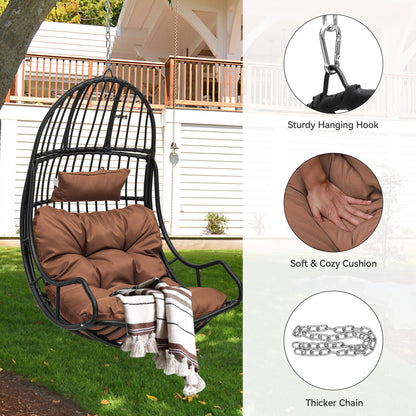 YITAHOME Hanging Egg Swing Chair Egg Chair Wicker Indoor Outdoor Hammock Egg Chair with Cushions 330lbs for Patio, Bedroom, Garden and Balcony, Brown (Stand not Included)