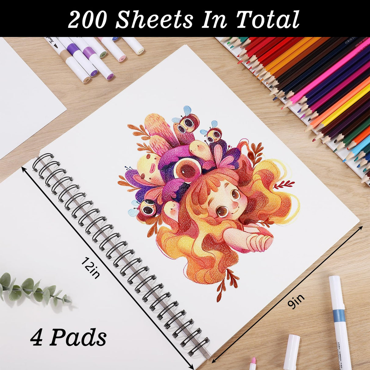 4 Pack Mixed Media Sketchbook, 9x12 inches Drawing Paper Sketch Book, 98lb/160gsm Heavyweight Spiral Bound Sketch Pads, Suitable for Wet and Dry Media, Drawing, Painting, Sketching(200 Sheets) Prudiut