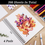 4 Pack Mixed Media Sketchbook, 9x12 inches Drawing Paper Sketch Book, 98lb/160gsm Heavyweight Spiral Bound Sketch Pads, Suitable for Wet and Dry Media, Drawing, Painting, Sketching(200 Sheets) Prudiut