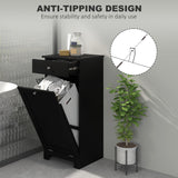 HOMCOM Laundry Hamper Cabinet with Removable Basket, Tilt Out Laundry Hamper Cabinet with Drawer and Beadboard Door, Laundry Cabinet Bathroom Storage Cabinet, Black HOMCOM