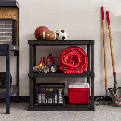 IRIS USA 3-Shelf Heavy Duty Plastic Storage Shelves, 450lb Capacity, 38"H x 36"W x 18"D, Large Modular Shelving Unit Storage Organizer for Garage, Home, Warehouse & Gym, Storage Rack - Black Iris Ohyama